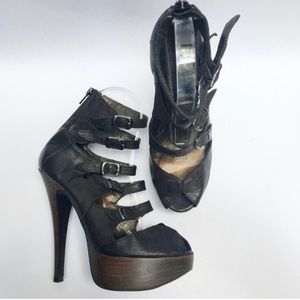 Steven Stiletto Platform Buckle Booties Peep WH26